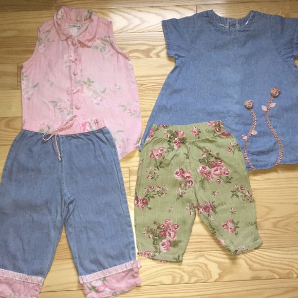cachcach Other - 2 Vintage Linen Like Floral & Denim Capri Sets